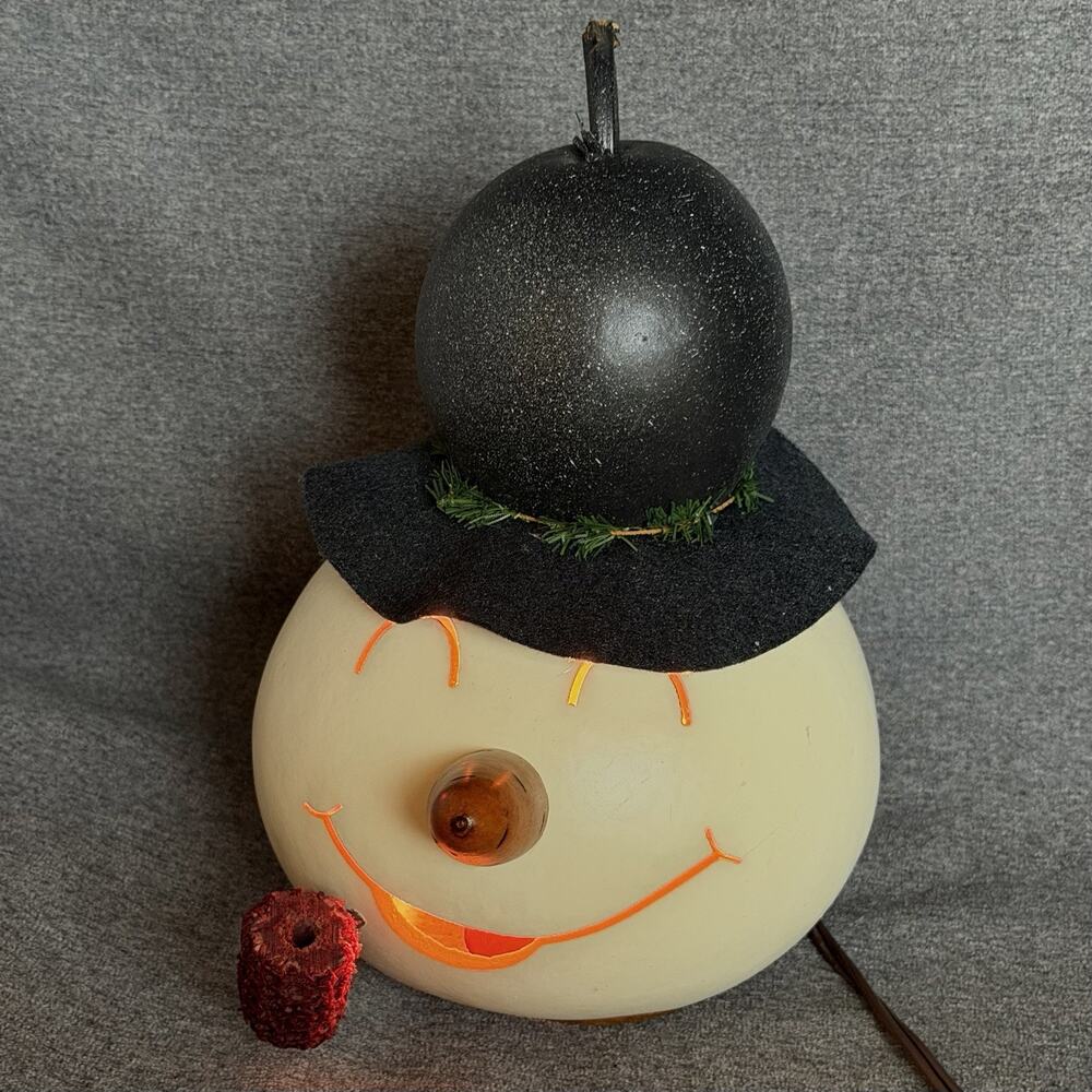 Meadowbrooke Gourds Walter Snowman Head Lighted Lamp Christmas Folk Art SOLD OUT